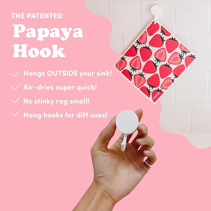 Papaya Reusable Paper Towels 2-Pack - 2 Sheets + 1 Hooks, Quick Drying, No Odor, 1 Sheet Replaces 17 Rolls, Washable Kitchen Cloth, Sustainable Dish Sponge, Eco Friendly Gift