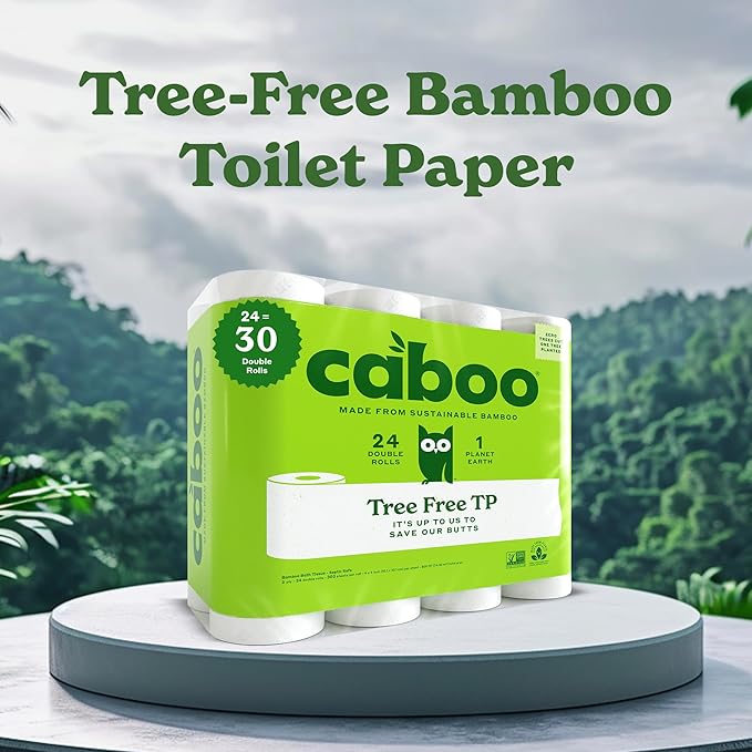 Caboo Tree Free Toilet Paper, Septic Safe Toilet Tissue, Non Toxic, Chemical Free, Non Toxic, 2 Ply Bathroom Toilet Paper | Pack of 24 Double Rolls, 300 Sheets Per Roll