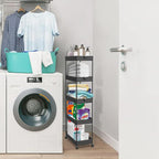 SPACEKEEPER 5-Tier Rolling Cart, Bathroom Storage Organizer Utility Cart, Mobile Shelving Unit Slide Out Shelves for Kitchen Living Room Laundry Room & Dressers, Black