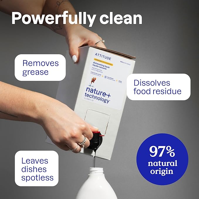 ATTITUDE Dish Soap, EWG Verified, Plant-Based & Vegan Dishwashing Liquid, Naturally Derived, Citrus Zest, 23.7 Fl Oz