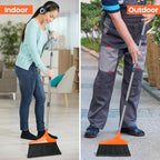 Heavy-Duty Angle Broom for Floor Cleaning with 52" Long Handle Stiff Bristle Angle Commercial and Industrial Broom, Indoor Outdoor Broom for Garage Kitchen Office Lobby Patio