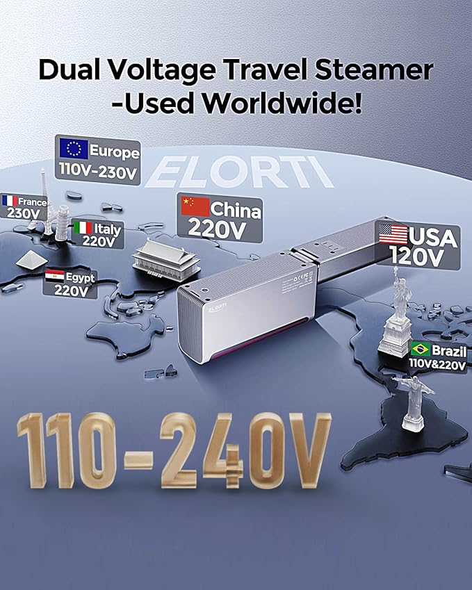 1200W Travel Steamer for Clothes Portable Mini, Dual Voltage, Small Foldable Clothes Steamer and Iron, Compact Garment steamer,15s Fast Heat-Up, Pluggable Cable, Worldwide Travel (110-220V)