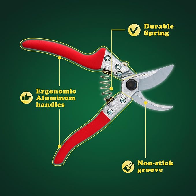 Pleasant Plus 8 inch Bypass Pruning Shears, Hand Pruners, Garden Clippers., Professional-Grade for Bonsai, Indoor and Outdoor plants, Tree Branchs, Sharp Blades, Ergonomic, Durable Aluminum Handles