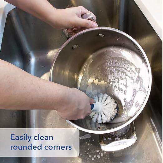 Unger Sink and Dish Scrub Brush, Kitchen Washing Scrubber for Hard-to-Reach Corners, Small Cleaning Supplies, Non-Scratch Bristles, Glassware, Pots, Pans, Tumblers, Drains, and Disposals