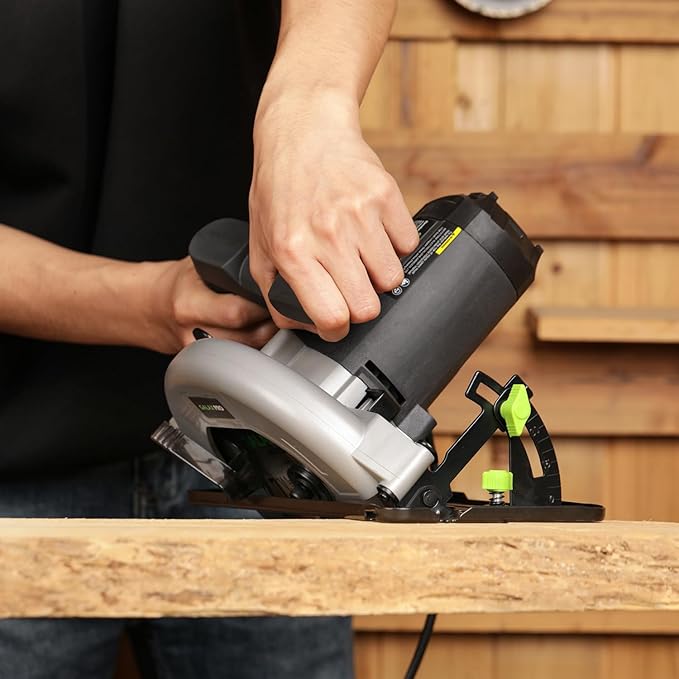 GALAX PRO 11 Amp Power Circular Saw, 6000RPM Corded Circular Saw with Adjustable Cutting Depth 2-1/2" (90°) to 1-7/8" (45°), 7-1/4 Inch Carpentry Saw Blade, Ideal for Wood, Plastic Cuts