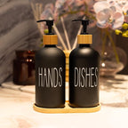 Matte Black Glass Soap Dispenser Set Hand and Dish Soap Dispensers Suitable for Rustic Kitchen Decor (Black)