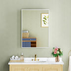 Buruis 20" x 28" Framed Medicine Cabinet with Mirror, Recessed or Wall Mounted Bathroom Cabinet, Adjustable Tempered Glass Shelves, Left/Right Open Reversible, No Assembly Required, White