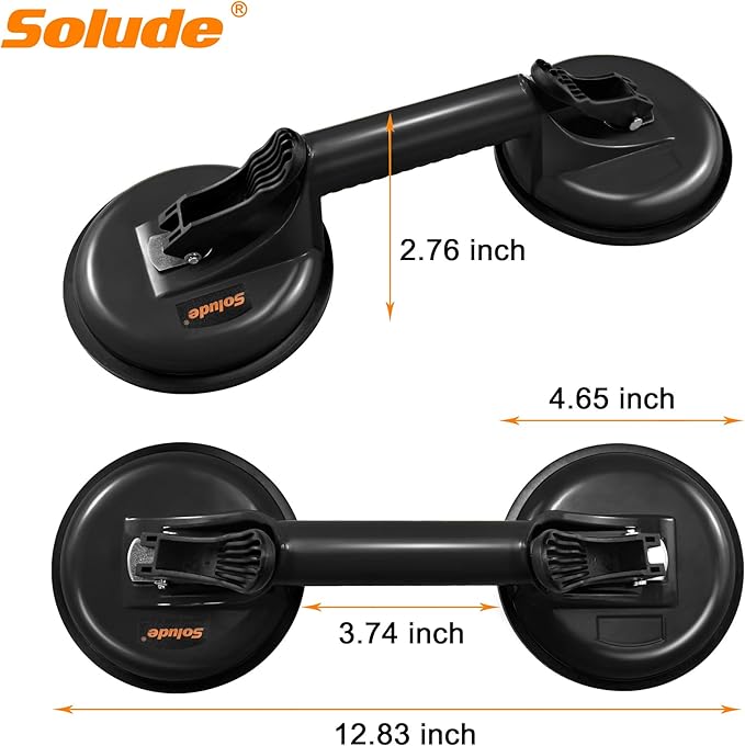SOLUDE 2 Pack Heavy Duty Vacuum Handle Suction Cups for Lifting Large Glass/Window/Tiles/Mirror/Granite/Floor Gap Fixer/Windshield Removal & Install Tool, Black
