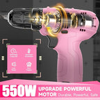 Tegatok Cordless Drill Set,12V Power Drill Set with Battery and Charger, Electric Driver Drills Bits, 3/8'' Keyless Chuck,18+1 Torque Setting with LED Electric Drills Set, Pink