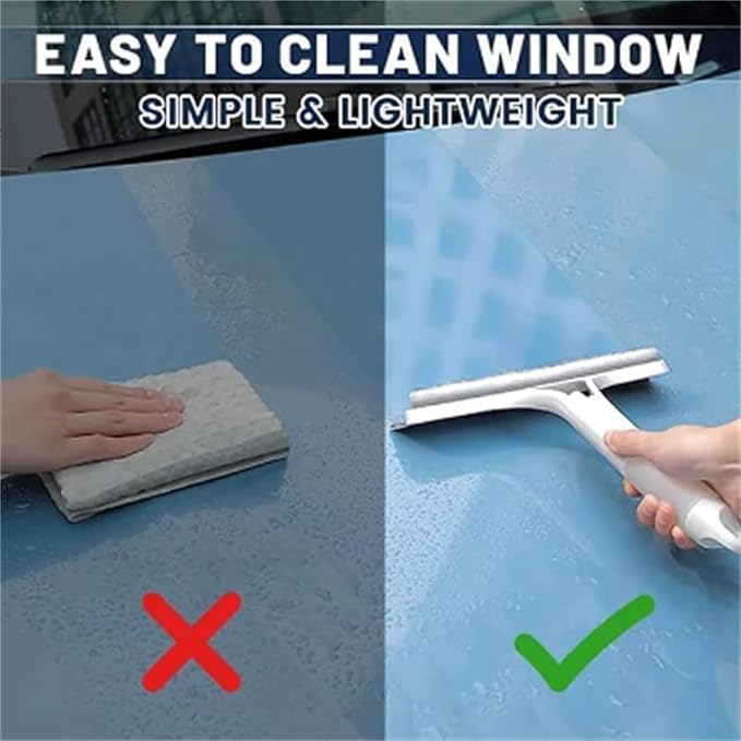 3 in 1 Window Cleaning Scraper, Window Squeegee with Spray 3 in 1 Glass Cleaner Squeegee and Scrubber with Spray for Car Home Kitchen （White）