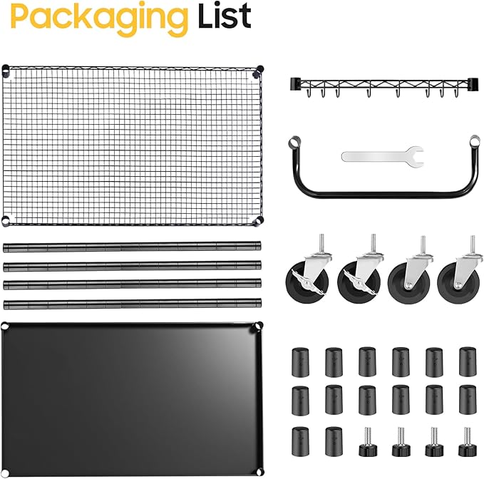 WDT 2-Tier Utility Cart with Wheels, Metal Cart with 1000LBS Capacity, NSF Heavy Duty Rolling Cart, Commercial Grade Serving Tool Storage Carts for Warehouse Garage Kitchen, 24"D x 45"W x 39"H, Black