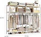 Large Portable Armoire Wardrobe Closet with 4 Hanging Rods and Lockers,Metal Storage Wardrobe Clothes Rack with Dust Cover for Clothes,16.7 in Wide,Bedroom,Gray (Brown, 77.5 in)