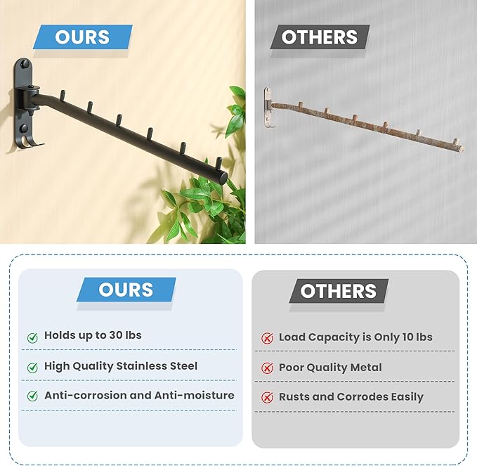 Clothing Racks for Hanging Clothes, Garment Racks Wall Mounted Clothes Bar-Hanger Holder Hooks Heavy Duty Folding Drying Rack Space Saving Clothing Hanging System Closet Storage Organizer