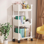 3 Tier Rolling Utility Cart with Wheels, Plastic Multi-Functional Trolley Carts Lockable Casters, Movable Storage Organizer for Kitchen Bathroom Laundry Dorm Living Room, White