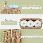 YANGQIHOME Toilet Paper Storage, Water Hyacinth Toilet Paper Storage with Lid, Papers Container for up to 6 Mega Rolls, Bathroom Basket Organizer