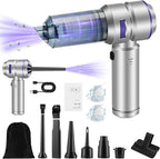 Handheld Car Vacuum Portable Cordless - 18000PA High Power with Brushless Motor, 4-in-1 Air Duster, Blower, Pump & Rechargeable Mini Vacuum for Car, Home, Office (Silver Grey+Blue)
