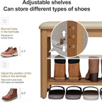 Wood Shoe Rack Bench for Entryway, Shoe Rack for Front Door Entrance with Leather Cushion, 2 Tier Shoe Bench with Shoe Storage for Entryway, Bedroom.