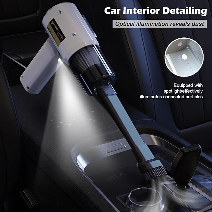 Mini Cordless Handheld Vacuum Cleaner, 21000Pa Strong Suction, 2-Speed USB-C Rechargeable for Car, Home, Office Desk – Pearl White | Faddish Portable Cleaner