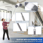 Microfiber Duster Kit (11PCS) - Washable Dusters with Extension Pole (30 to 100 in) for Cleaning Ceilings, Fans, Furniture