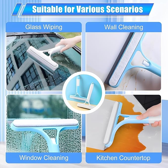 3 in 1 Window Cleaning Scraper with Spray, Scrubber and Shower Squeegee for Glass Doors, Mirrors, Car and Home, All-Purpose Window Cleaner Tool (White)