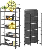 4NM No Assembly Folding Bookshelf 5 Tiers Vintage Industrial Black Book Shelf Metal Foldable Storage Bookcase and Bookshelves for Living Room,Bedroom and Kitchen - Black