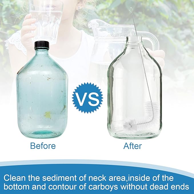 Honeydak 2-Pack 30 Inch Carboy Brush, Nylon & Steel, L-Shape, Clear, 76cm, Wine Making & Beer Brewing, Glass Carboy Cleaning Brush