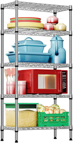 IZEUK 5-Tier Chrome Metal Storage Shelves, Heavy Duty Wire Shelving Unit for Kitchen, Office, Garage, or Home Organization, 1250 lbs Capacity, 13.8" D x 29.5" W x 59.5" H