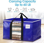 BlissTotes 2 Pack Moving Bags with Clear Window, Storage Bags with Strong Carrying Handles & Zippers,Large Packing Bags for Saving Space, Alternative to Moving Boxes(Blue,24 Gallon)