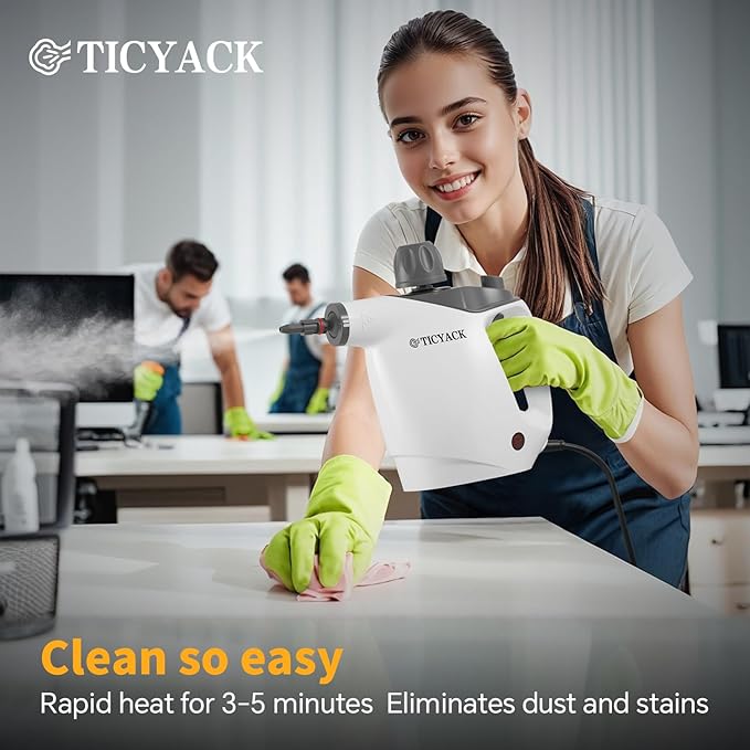 Steam Cleaner, Steam Cleaner for Home, Handheld Steam Cleaner with 16 Accessories and Automatic Steam Switch Suitable for Daily Cleaning of Living Rooms, Kitchens, Ovens and Tile Joints (White)