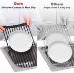 MERRYBOX Roll Up Dish Drying Rack, Silicone Wrapped Over The Sink Dish Rack Foldable Dish Drainer Anti-Slip Dish Racks for Kitchen Counter, Multipurpose Kitchen Sink Drying Rack, 18" x 13", Black