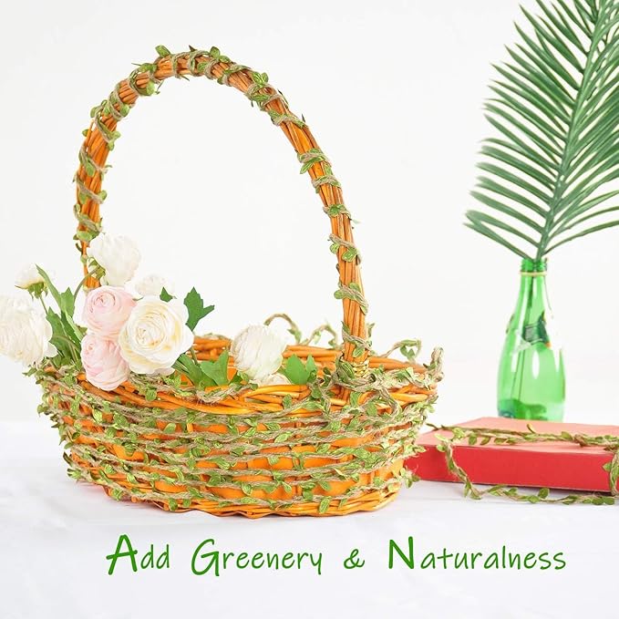 Naidiler 32 Ft Burlap Leaf Ribbon Twine for Crafts for Safari, Jungle, Fairy Party, Woodland Baby Shower, Enchanted Forest Decorations Vines Decor