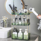 Akinbas 3 Tier Bathroom Organizer Countertop Makeup Perfume Tray Skincare Organizer Comes with Hair Dryer Rack and Toothbrush Holder for Bathroom Dresser Vanity (Green)