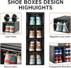 INSTY 12 Pack Large Shoe Storage Box, Clear Shoe Storage Organizer with Magnetic Door, Stackable,Shoe Containers For Display Sneakers, Easy Assembly, Fit up to US Size 12, Black