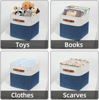 HNZIGE Fabric Cube Storage Bins Basket Set of 4, Closet Storage Cubes with Handles, Organizing Home Office (White Blue)