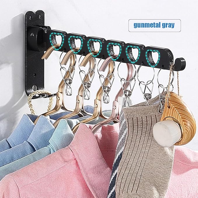 Wall Mounted Clothes Drying Rack,Foldable Laundry Coat Organizer,Retractable Folding Indoor&Outdoor Wall Mount Hanger for Laundry Room Bedroom,Perfect for Small Spaces (Space Gray, 2 Pieces)