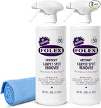 FOLEX Instant Carpet Spot Remover 32 oz – Powerful Stain Remover for Carpets, Upholstery & Rugs – Eliminates Pet Stains, Grease, Red Wine, Food, Makeup & More – With Reusable Cleaning Cloth – 2 Pack