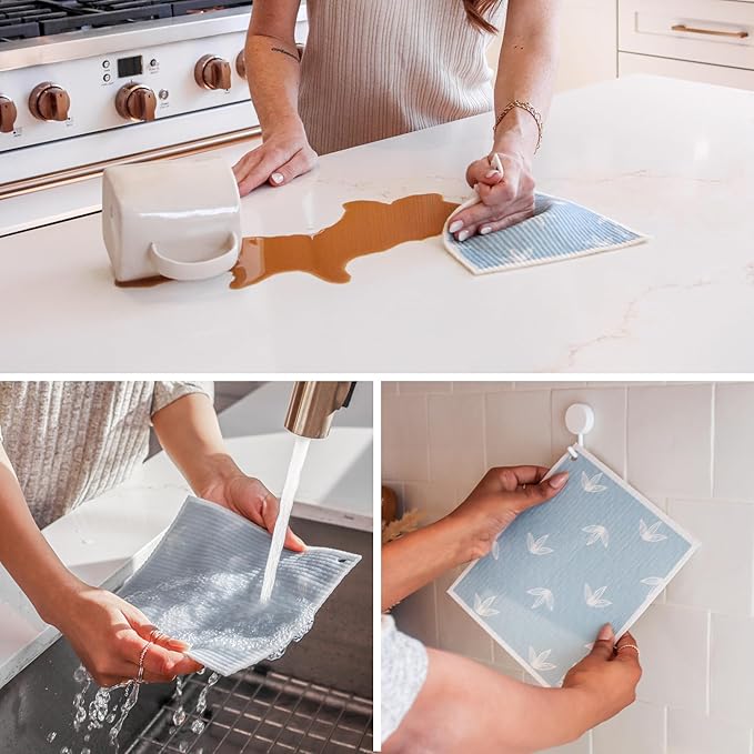 Papaya Reusable Paper Towels 2-Pack - 2 Sheets + 1 Hooks, Quick Drying, No Odor, 1 Sheet Replaces 17 Rolls, Washable Kitchen Cloth, Sustainable Dish Sponge, Eco Friendly Gift