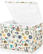 senya Large Storage Bins with Linen Collapsible Foldable Storage Cubes Fabric Closet Organizer Containers box with Flip-Top Lid for Home Bedroom Office 16.7 x 12.6 x 11.8in (Triangle Eye)