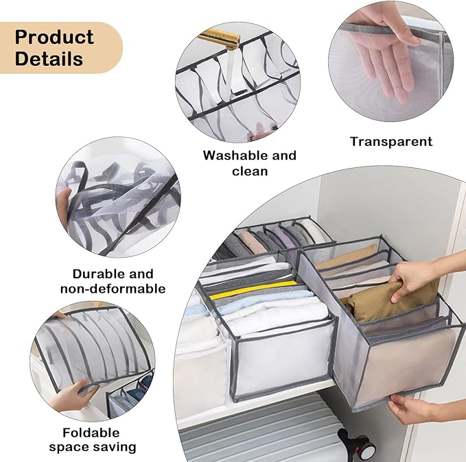 TIGARI Wardrobe Clothes Organizer, Drawer Organizer for Clothing, Closet Organizers and Storage, Drawer Dividers for Clothes, Mesh Separation Box for Thin Jeans, Trousers, T-shirts, Skirts