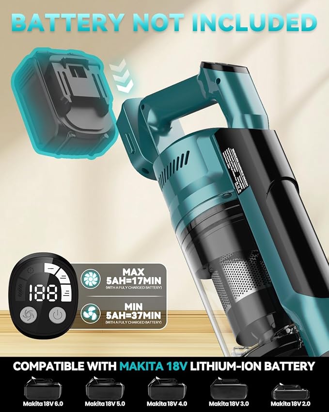 350W Cordless Vacuum Cleaner for Makita 18V Battery, 35kPa Brushless Lightweight Stick Vacuum with 3 Mode Suction, 6 in 1 Stick Vacuum Cleaner with HEPA for Floor, Carpet, Car (Battery Not Included)