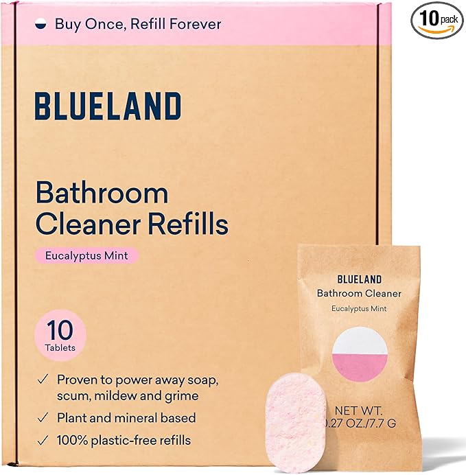 BLUELAND Bathroom Cleaner, 10-Pack Refill, Eucalyptus Mint Scent, Eco-Friendly Cleaning Supplies, 10x 24 Fl oz