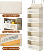 Over The Door Organizer with 5 Large Pockets, Over the Door Storage 10 Side Pocket 44 lb Load Behind Door Storage, Closet Door Organizer Hanging Shelf for Wall Bathroom Bedroom Nursery, 5-Tier Beige