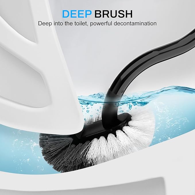 SetSail Toilet Brush and Holder Set, Compact Size Curved Toilet Bowl Brush for Bathroom Deep Cleaning with Stainless Steel Handle Toilet Cleaner Brush, Black