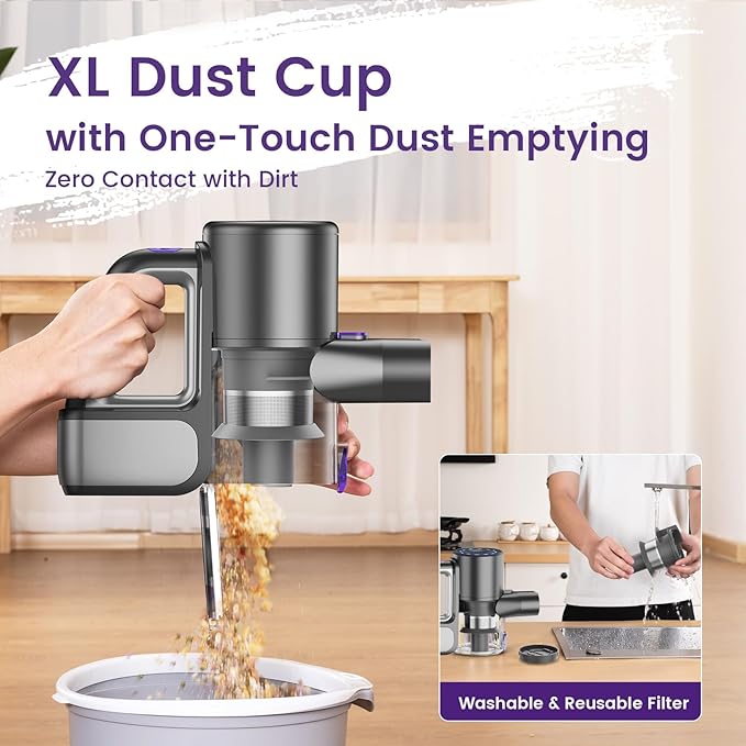 Cordless Vacuum Cleaner, 40KPA/35Mins, Green LED Light, Lightweight Stick Vacuum Self-Standing, Vacuum Cleaners for Home Handheld Vacuum for Pet Hair, Carpet, and Hard Floors, U8