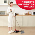 JOYMOOP Black and Red Broom and Dustpan Set, Upright Angle Design with Built-in Comb Teeth for Home, Office, Hard Floors