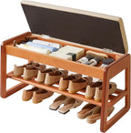 Wood Shoe Bench with Flip-Top Storage,2-Tier Entryway Shoe Bench,31.5in Shoe Rack with Cushion for Living Room,Cherry Wood Color YD-WD061C