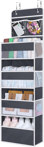 Univivi Over The Door Organizer with 6 Side Mesh Pockets, 5 Shelf Door Hanging Organizer Large Capacity Door Storage for Closet Nursery Bedroom Dorm and Baby Essential