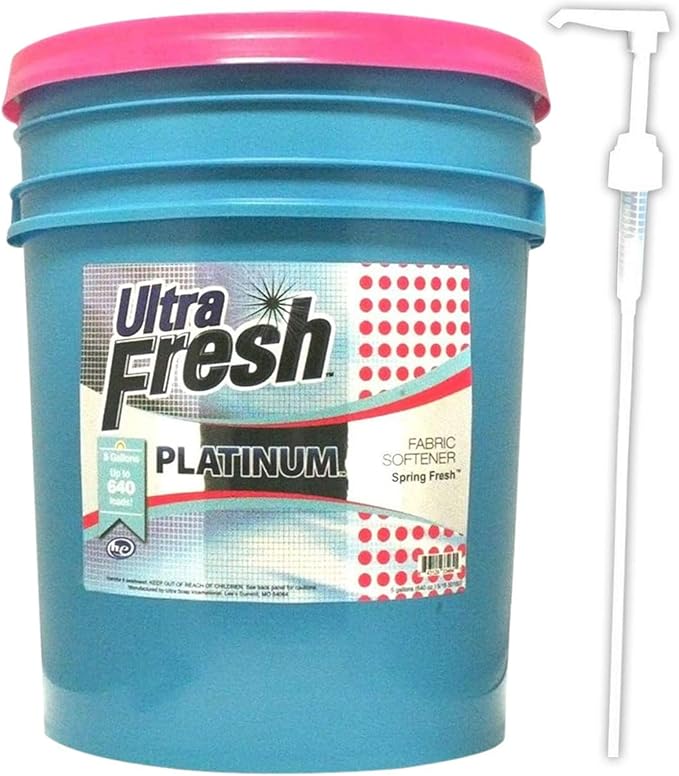 Ultra Fresh Platinum 5 Gallon Spring Fresh Scented Fabric Softener Liquid with Pump for Easy Dispensing for Up to 640 Laundry Loads (2 Pack)