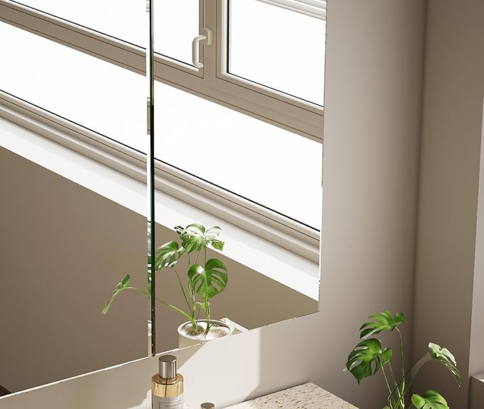 Bathroom Medicine Cabinet Mirror with Storage, 40 Inch x 26 Inch Silver Medicine Cabinet with Double Door & Adjustable Shelves for Vanity, Aluminum Surface, Wall-Mount or Recessed