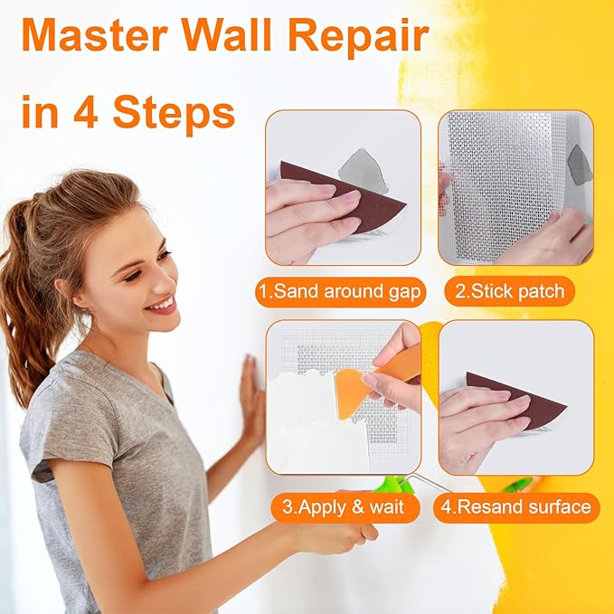 Drywall Repair Kit - Self-Adhesive Aluminum Wall Patch Repair Kit | Heavy-Metal Wall Hole Fixing Tools for Home, Rentals & Offices (2 Pack*6in)